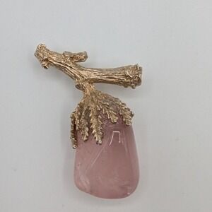 Vintage Swoboda Rose Quartz Gold Tone Branch Brooch Pin Botanical Nature Design